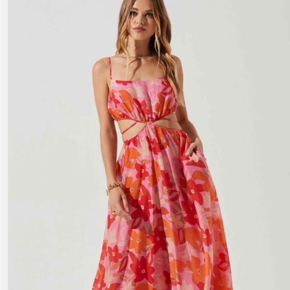 Astr Pink and Orange Floral Maxi Dress
